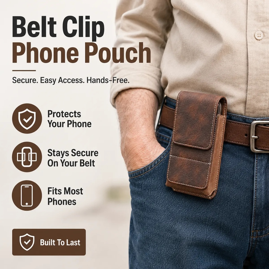 Waist Belt Cell Phone Pouch - Multi-Pocket Leather Holster with Card Holder